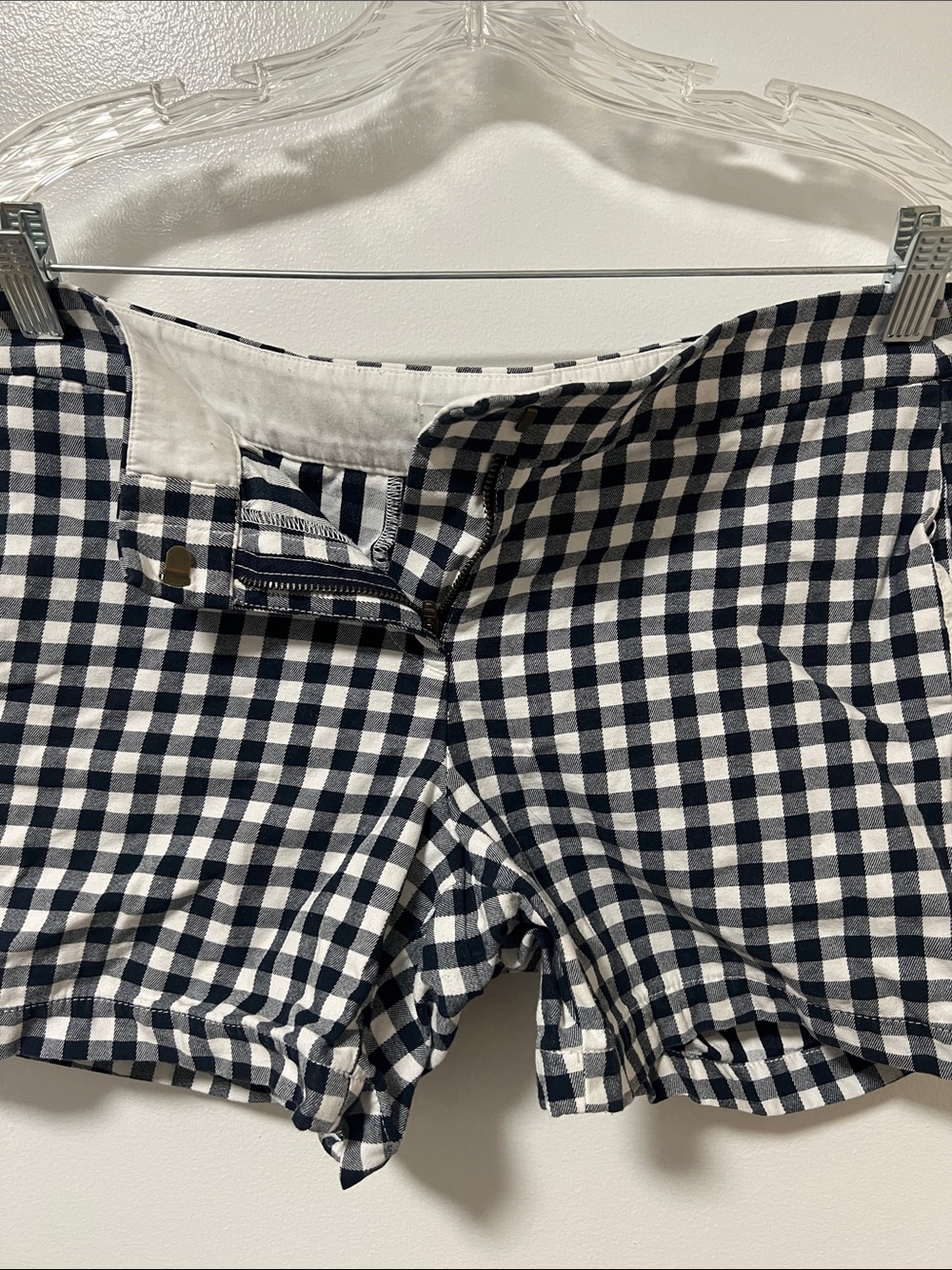 J. Crew Navy and White Gingham Jean Shorts